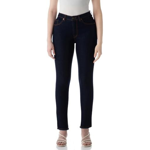 INKD Women's Slim Fit Jeans - Mid-Rise| Enzyme Wash | Classic 5 Pocket Styling (INKSS24WJN-405-Dark Knight-32)