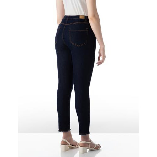 INKD Women's Slim Fit Jeans - Mid-Rise| Enzyme Wash | Classic 5 Pocket Styling (INKSS24WJN-405-Dark Knight-32)