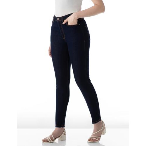 INKD Women's Slim Fit Jeans - Mid-Rise| Enzyme Wash | Classic 5 Pocket Styling (INKSS24WJN-405-Dark Knight-32)