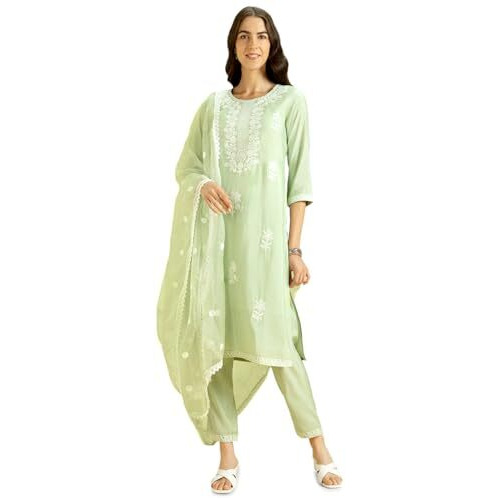 Kaari Roman Silk Womens Kurta Set (KAAAW24WSKD-78974_Seafoam Green_M)