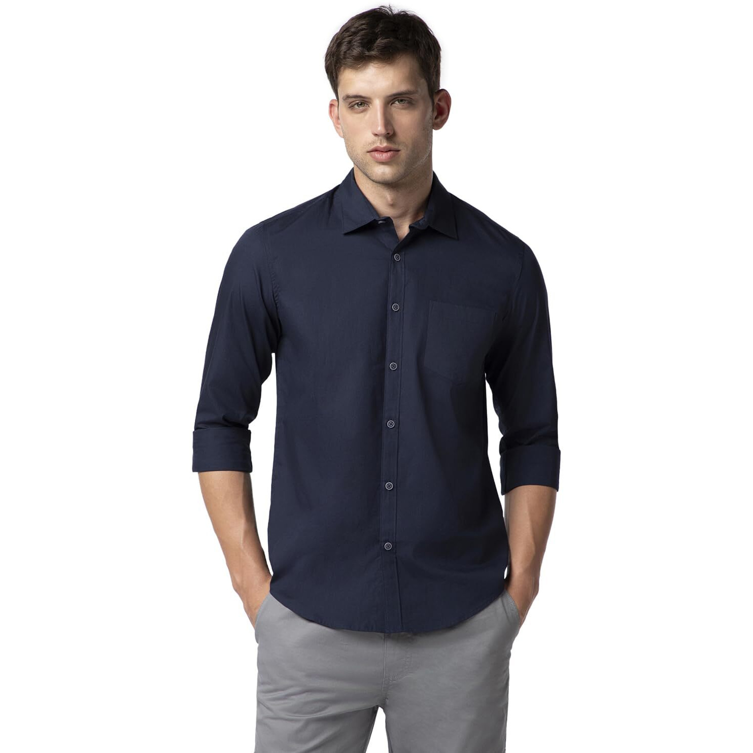 FYLTR Men's Solid 100% Cotton Casual Full Sleeves Shirt with Pocket