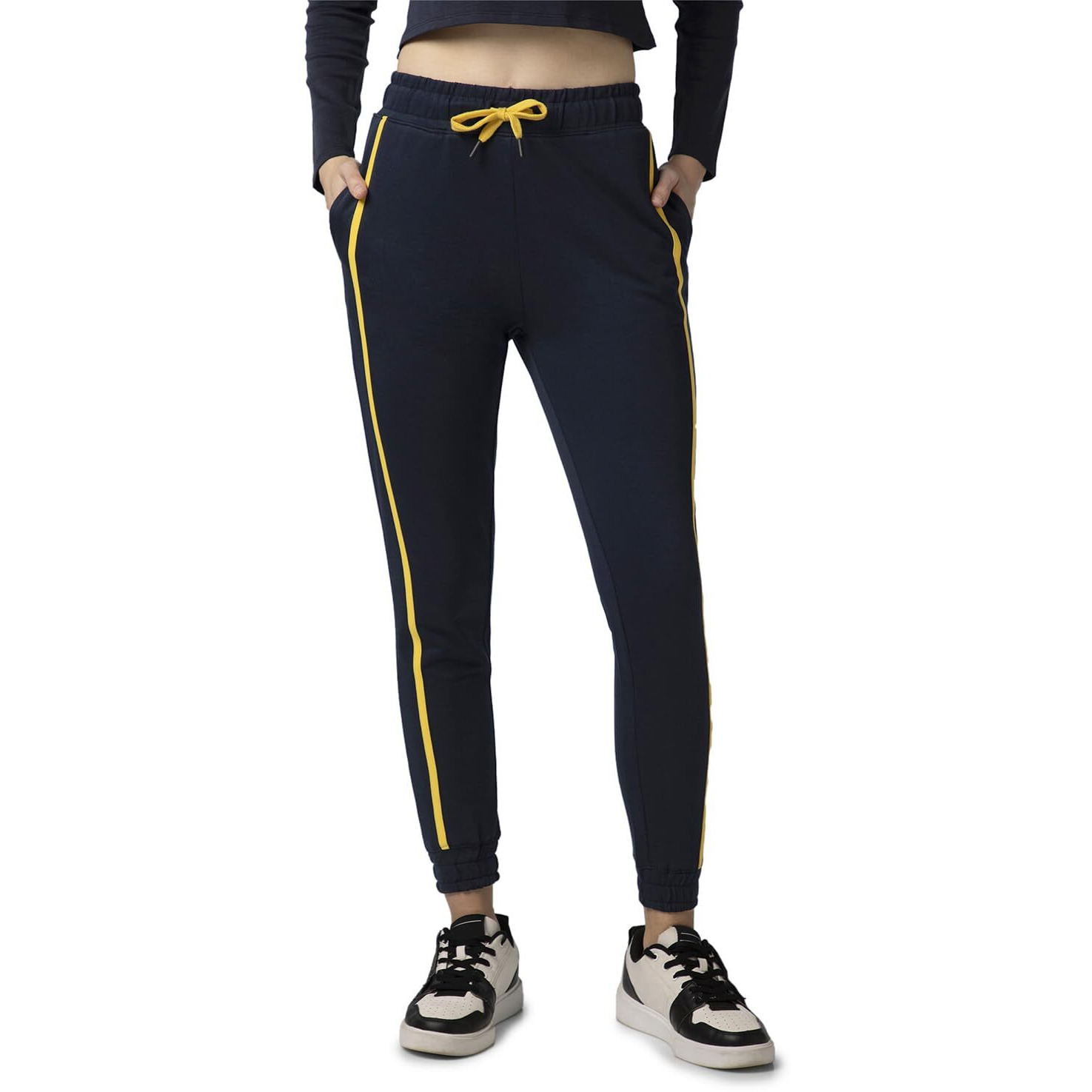 FYLTR Women's Joggers with Side Tape Detailing - Elasticated Waistband | Contrast Drwacord | Elastic Hem