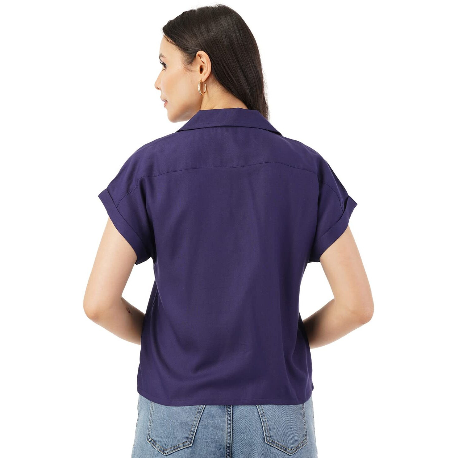 FYLTR Women's Solid Regular Fit Blouse (FYLSS23WB-015_Heavy Navy XL)