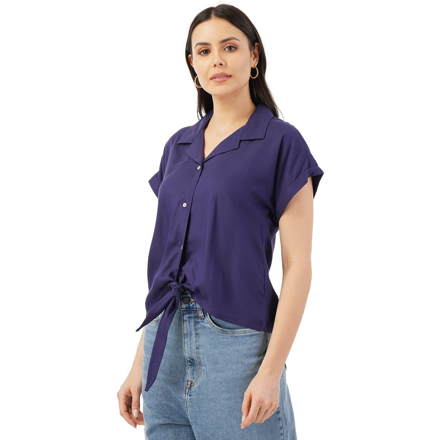 FYLTR Women's Solid Regular Fit Blouse (FYLSS23WB-015_Heavy Navy XL)
