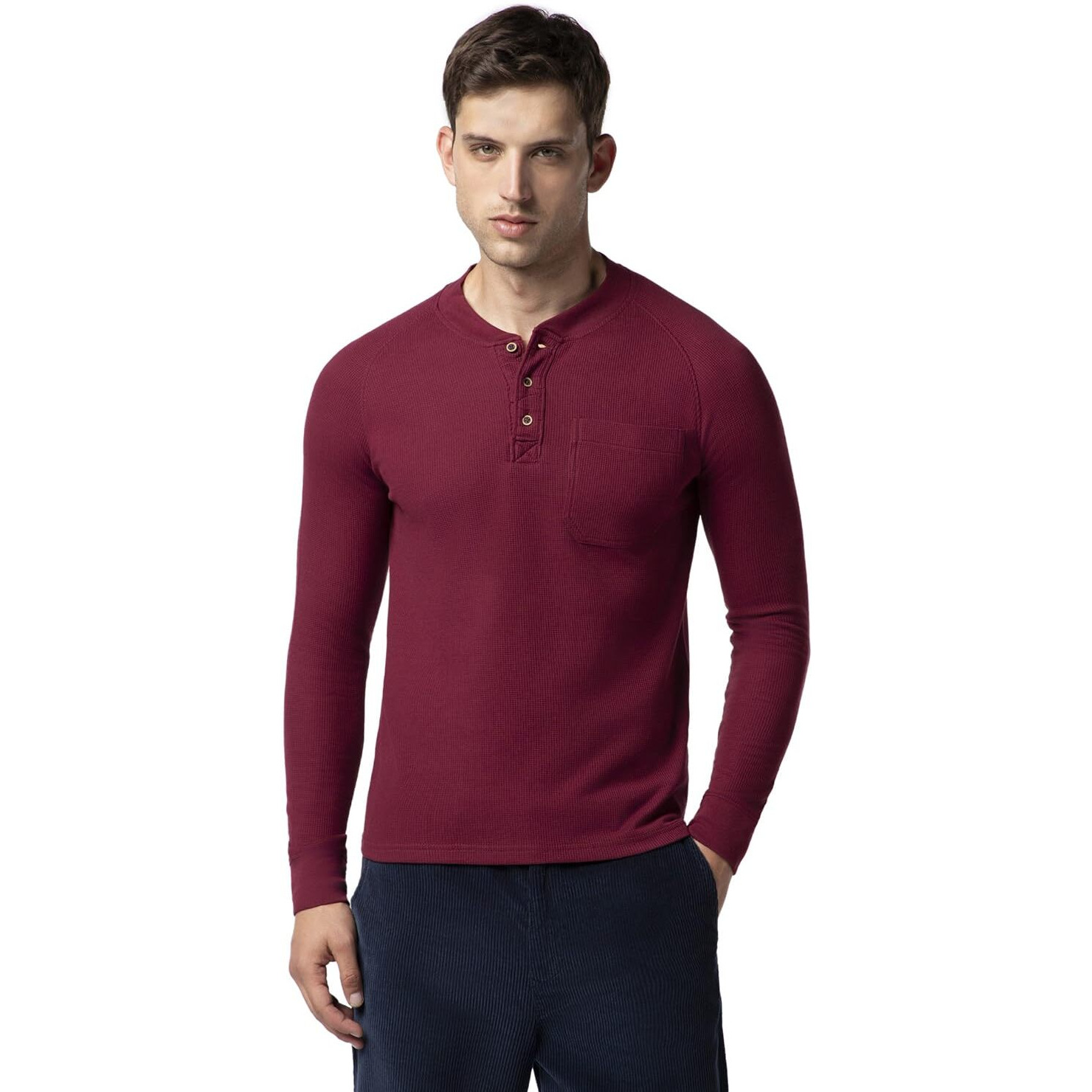FYLTR Men's Casual Raglan Sleeve Henley T-Shirt with Pocket Detail - Full Sleeve | Buttoned Placket