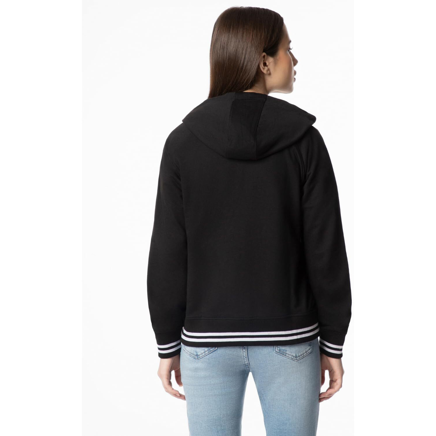 FYLTR Women's Hoodie with Stripe Rib Detail - Sporty Raglan Sleeve | Spacious Side Pockets | Full Zipper | Casual Winterwear for Women