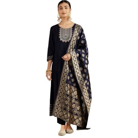 Kaari Rayon Staple Women's Kurta Set (KAAAW24WSKD-92031_Indigo Navy_M)