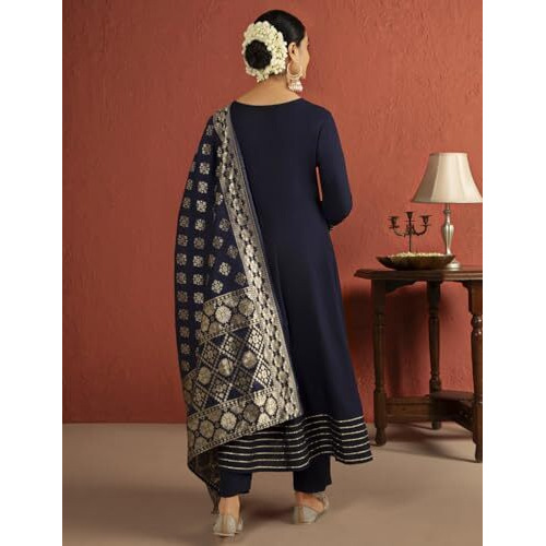 Kaari Rayon Staple Women's Kurta Set (KAAAW24WSKD-92031_Indigo Navy_M)