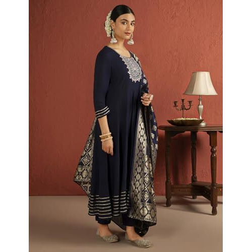 Kaari Rayon Staple Women's Kurta Set (KAAAW24WSKD-92031_Indigo Navy_M)