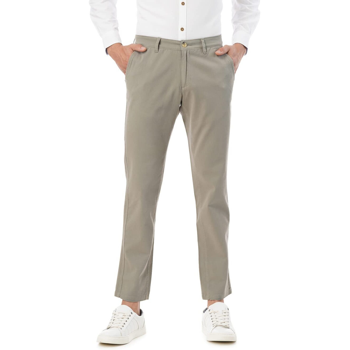 FYLTR Men's Straight Fit Stretch Cotton Khaki Trousers - Soft Handfeel