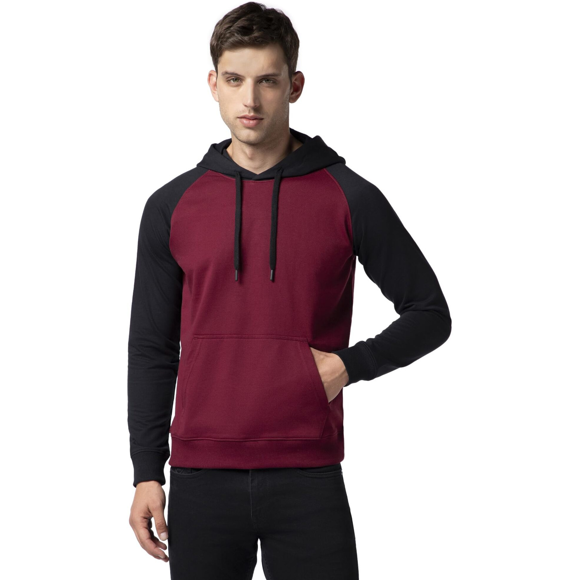 FYLTR Men's Casual Colourblock Raglan Hoodie with Drawstrings - Utility Pockets | Ribbed Hem & Cuff