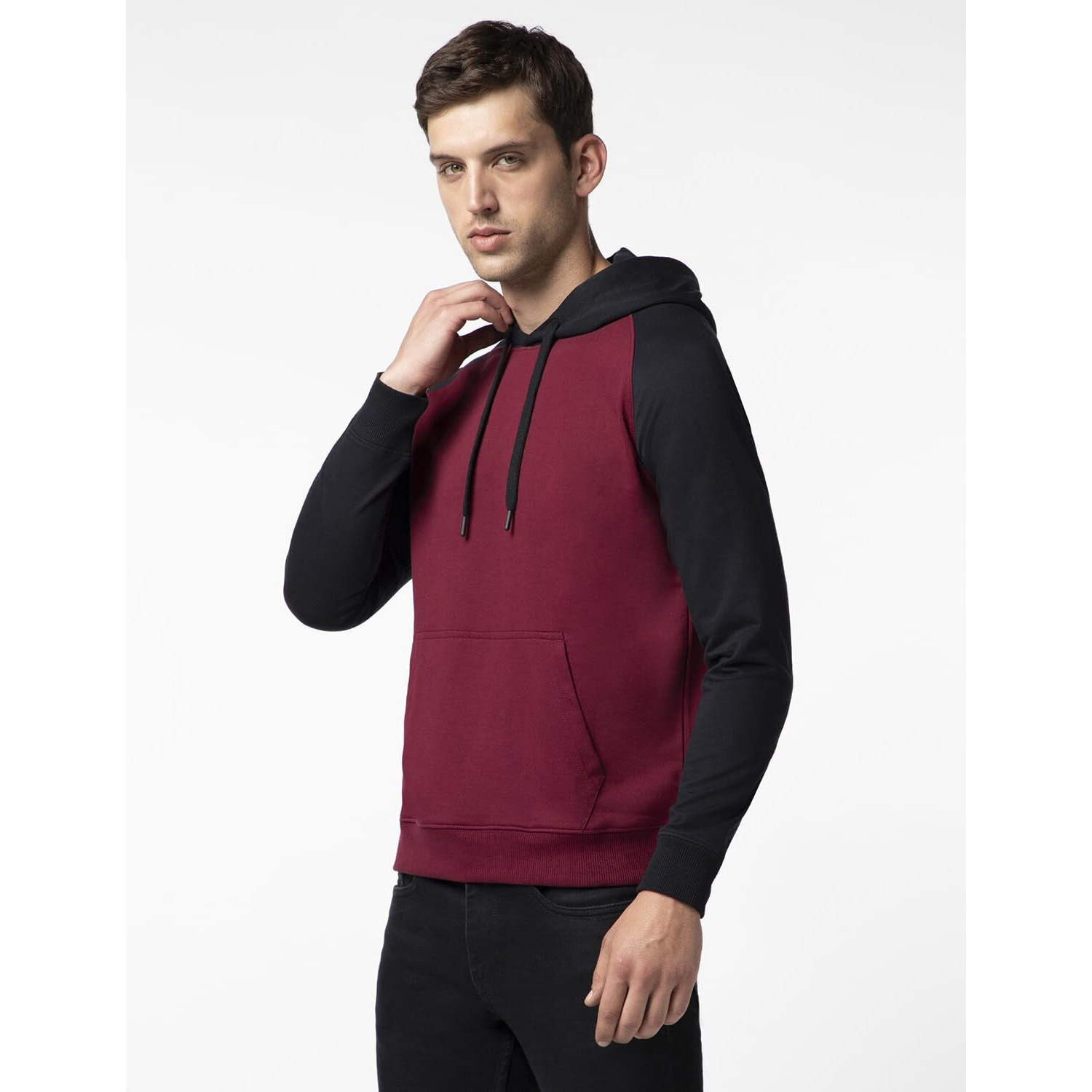FYLTR Men's Casual Colourblock Raglan Hoodie with Drawstrings - Utility Pockets | Ribbed Hem & Cuff