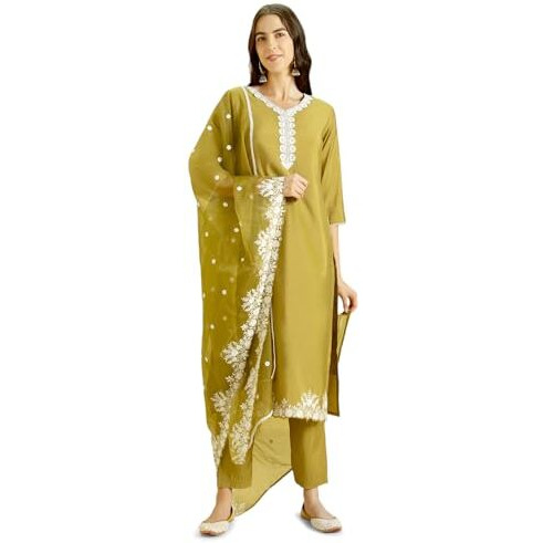 Kaari Roman Silk Womens Kurta Set (KAAAW24WSKD-78860_Elaichi Green