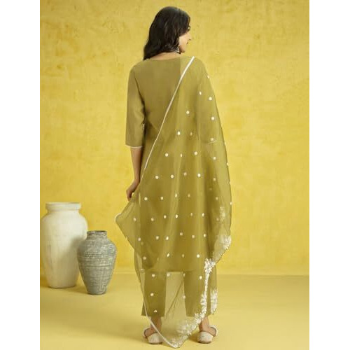Kaari Roman Silk Womens Kurta Set (KAAAW24WSKD-78860_Elaichi Green