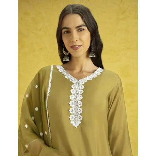Kaari Roman Silk Womens Kurta Set (KAAAW24WSKD-78860_Elaichi Green