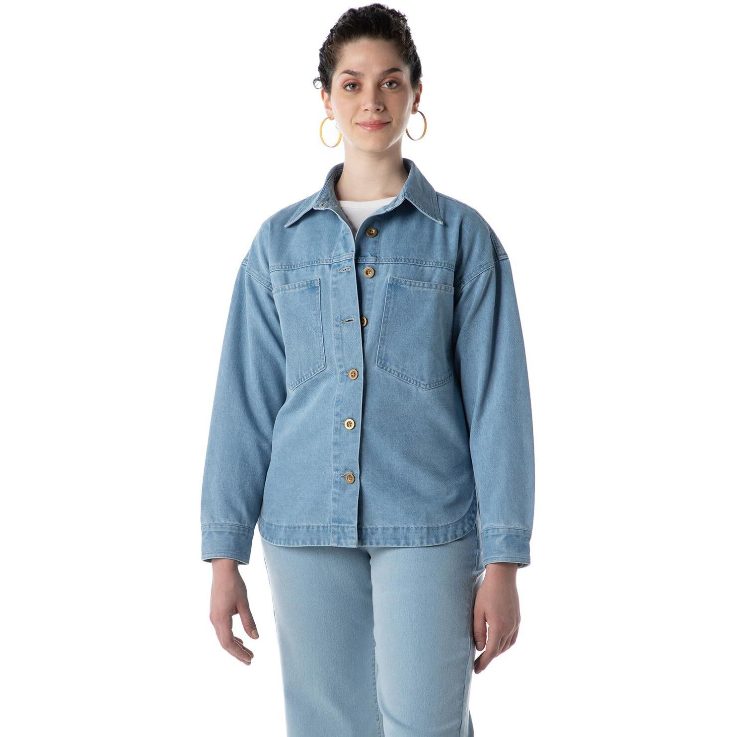 INKD Women's Denim Shacket (INKSS24WSHKT-411_Seaside Slate_M)