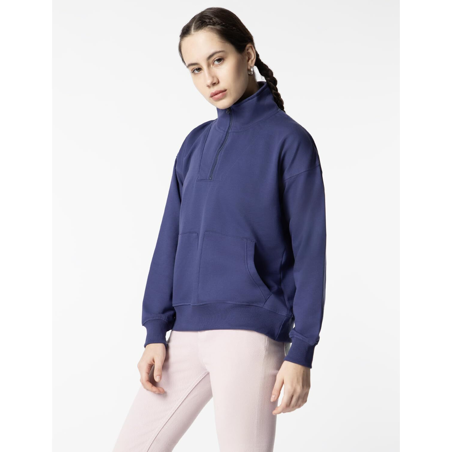 FYLTR Women's Casual Stand Collar Jacket with Drop Shoulder & Boxy Fit - Half Zipper | Utility Pockets | Rib Hem & Cuff
