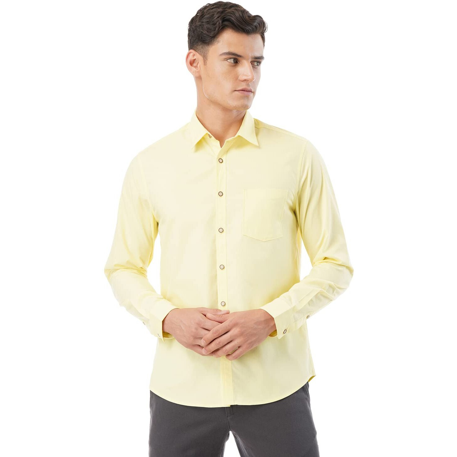 FYLTR Men's Solid Regular Fit Shirt (FYLSS23MS-011_YOLO Yellow M)