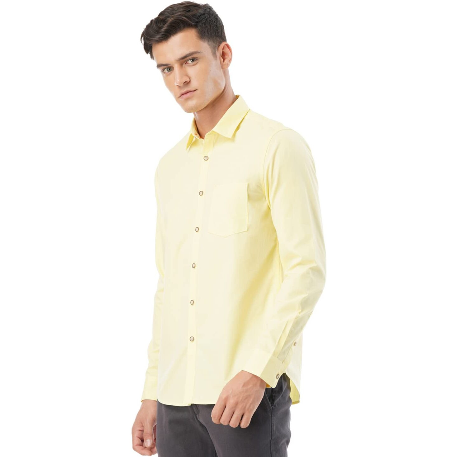 FYLTR Men's Solid Regular Fit Shirt (FYLSS23MS-011_YOLO Yellow M)