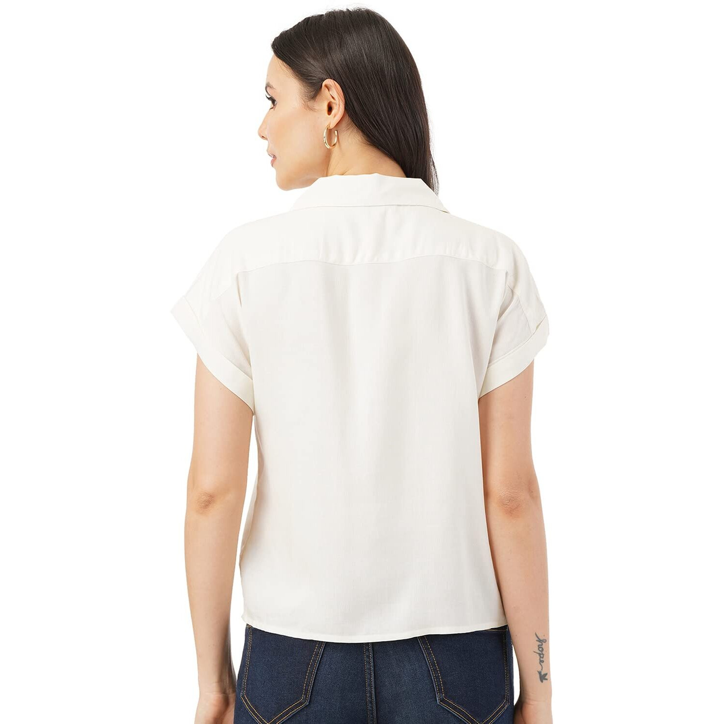 FYLTR Women's Solid Regular Fit Blouse (FYLSS23WB-015_Ivory White M)