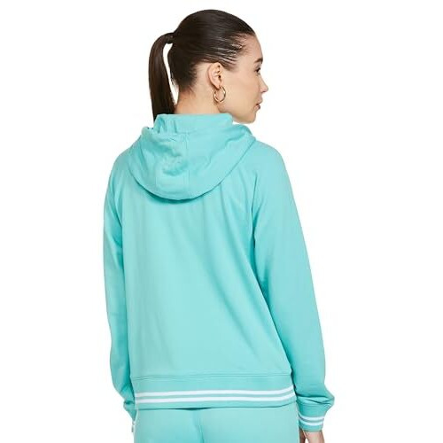FYLTR Women's Hoodie with Stripe Rib Detail - Sporty Raglan Sleeve | Spacious Side Pockets | Full Zipper | Casual Winterwear for Women Tropical Teal