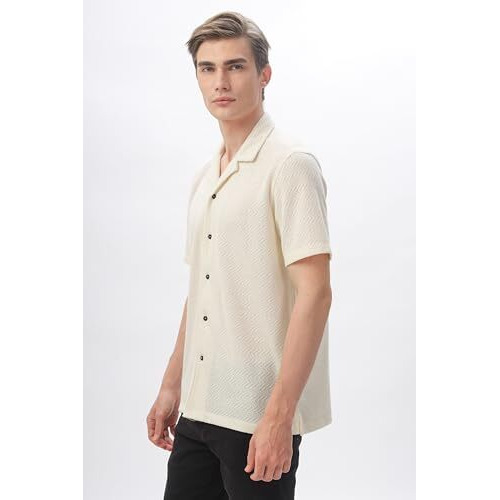 FYLTR Men's Regular Fit Knit Shirt (FYLSS24MKS-301_Vanilla Bean XXL)