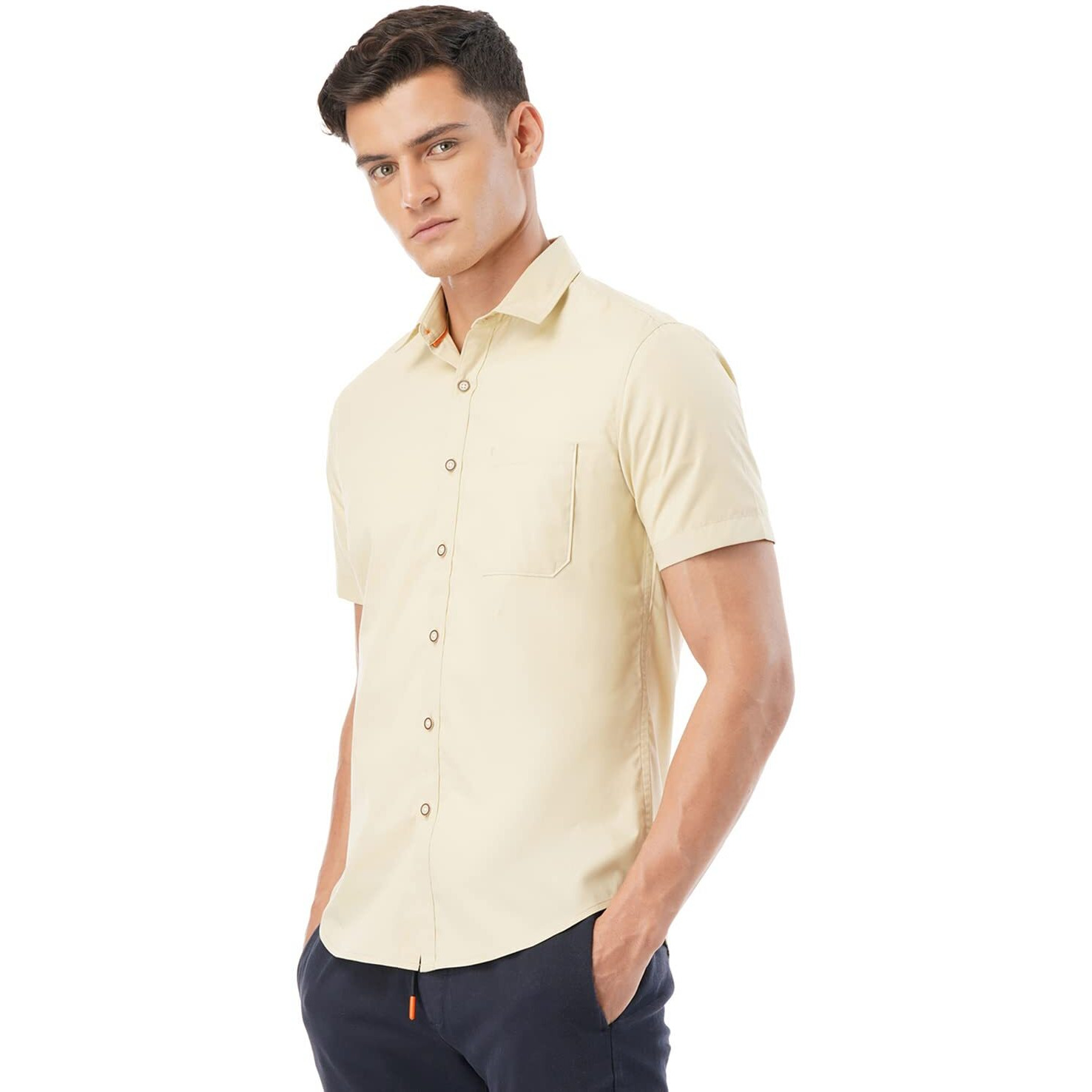 FYLTR Men's Solid Regular Fit Shirt (FYLSS23MS-012_Golden Mirage M)