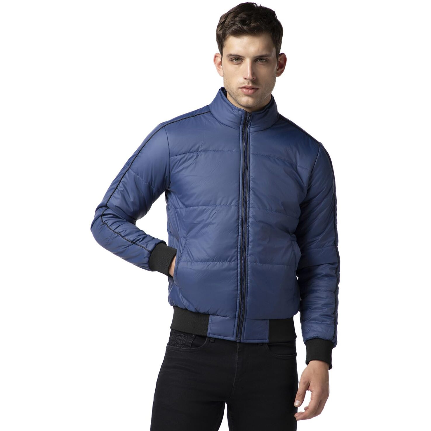FYLTR Men's Lightweight Winter Puffer Jacket with Contrast Piping Detail - Stand Collar | Full Zipper | Side Pockets | Ribbed Hem & Cuff