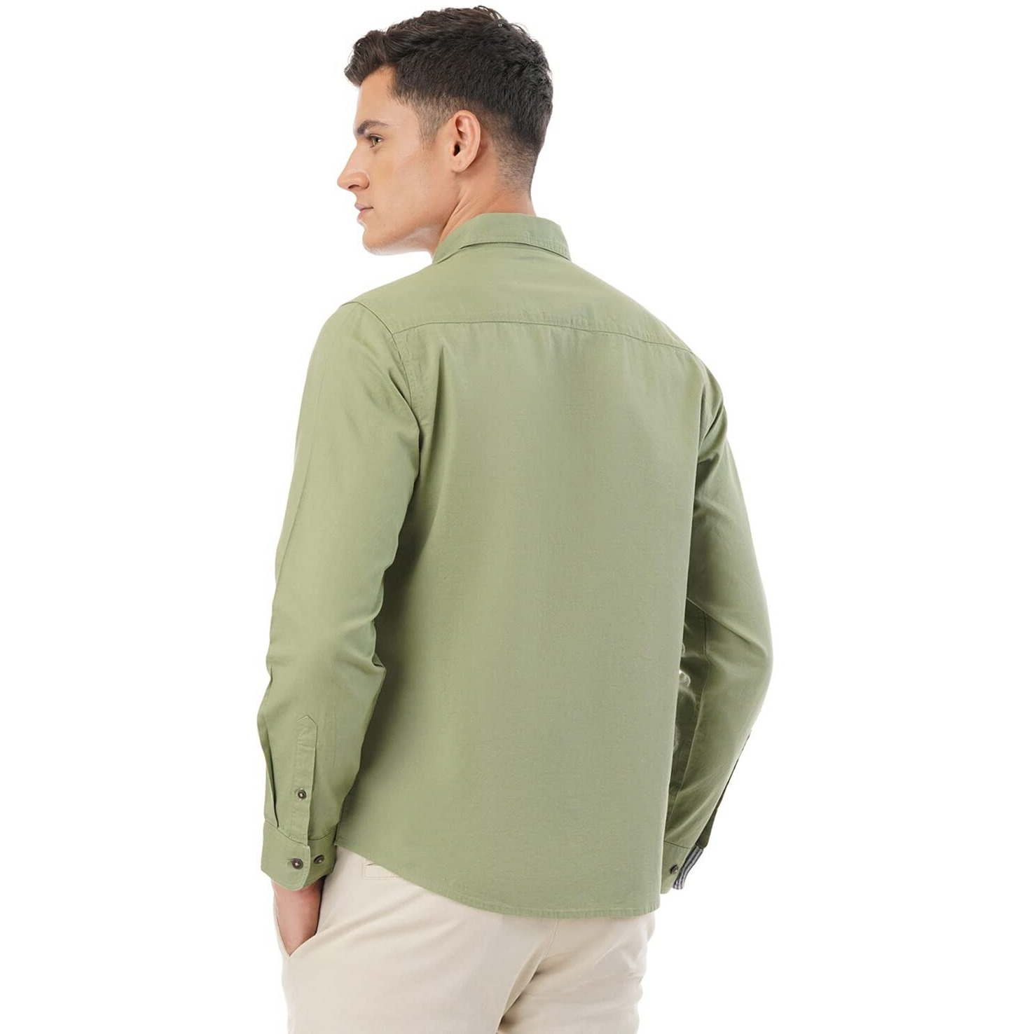 FYLTR Men's Solid Slim Fit Shirt (FYLSS23MS-010_Mythical Olive L)