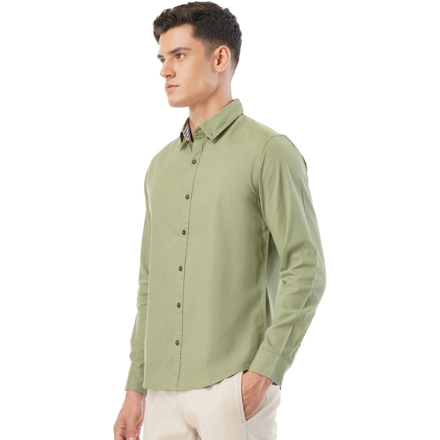 FYLTR Men's Solid Slim Fit Shirt (FYLSS23MS-010_Mythical Olive L)