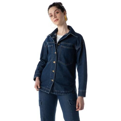 INKD Women's Denim Shacket Standard Length (Inkss24Wshkt-411_Retro Blue_Xxl, Jacket)