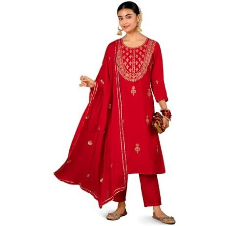 Kaari Roman Silk Womens Kurta Set (KAAAW24WSKD-70019_Bridal Red_S)