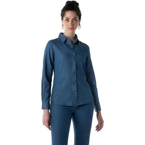 INKD Women's Regular Fit Shirt (INKAW23WSH-027_Blue Sea