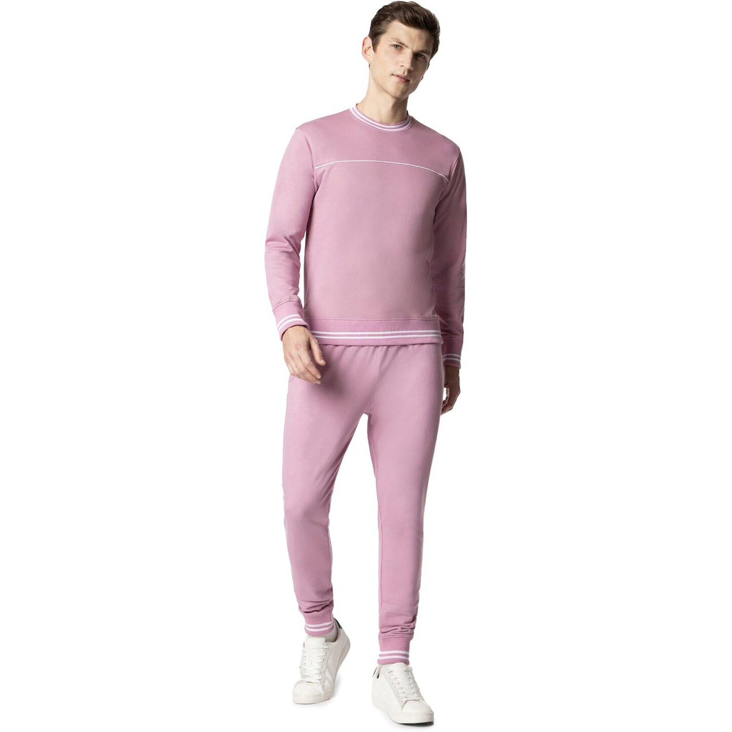 FYLTR Men's Sweatshirt & Jogger Casual Co-ord Set with Striped Rib Detail - Stripe Rib Detail on Neck, Cuff & Hem | Casual Winterwear For Men