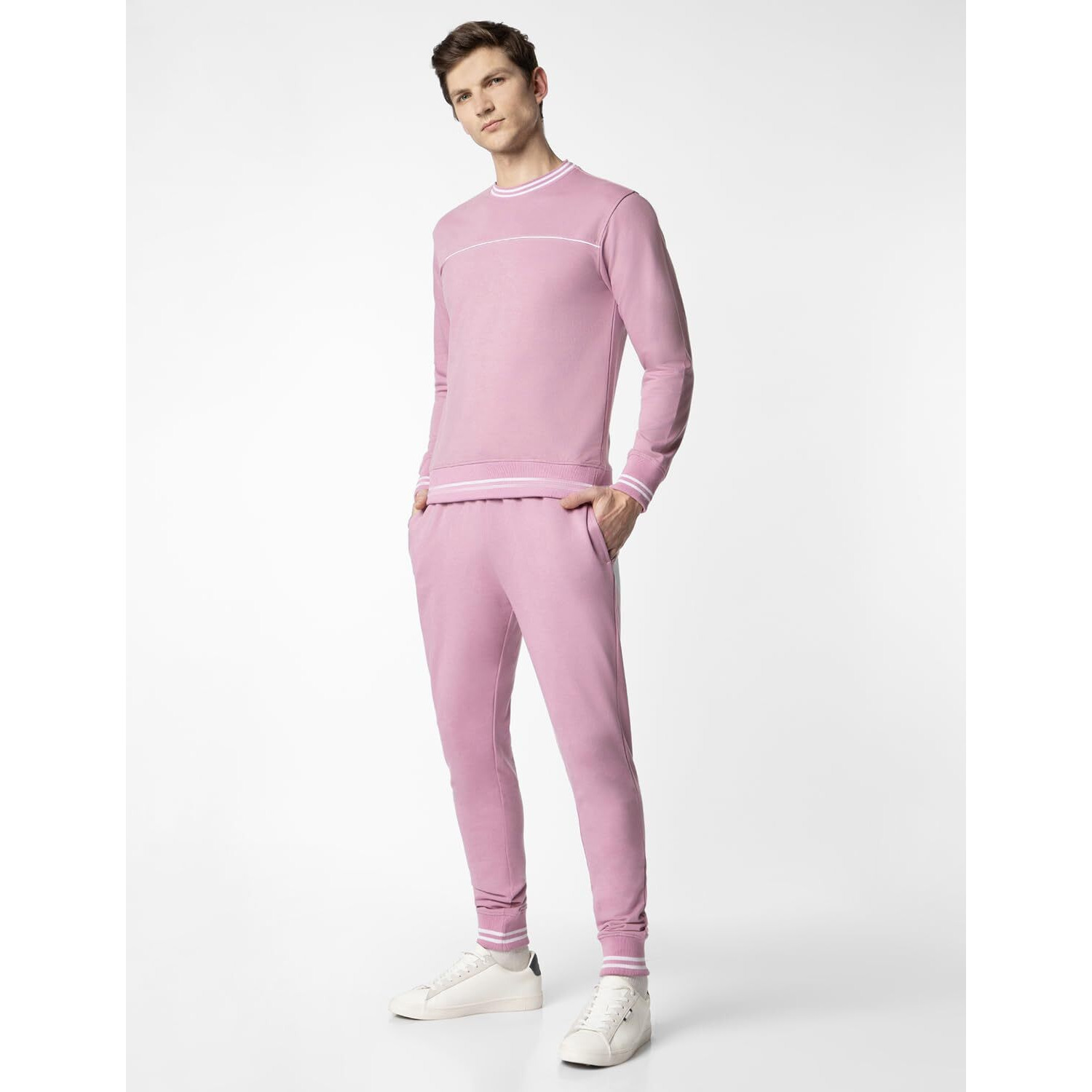 FYLTR Men's Sweatshirt & Jogger Casual Co-ord Set with Striped Rib Detail - Stripe Rib Detail on Neck, Cuff & Hem | Casual Winterwear For Men