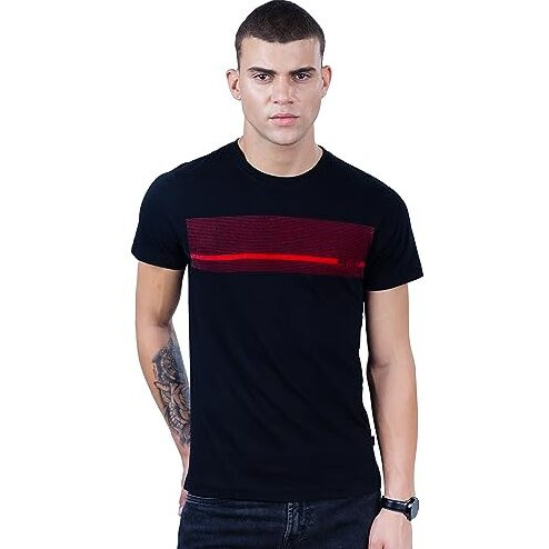 REVOLT Solid Slim Fit Men's Casual Round Neck 100% Cotton T-Shirt-with Graphic Print, Logo Branding (Jet Black, L) (REVSS23-TEE-002