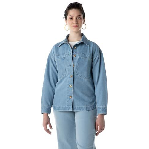 INKD Women's Denim Shacket (INKSS24WSHKT-411_Seaside Slate_XXL)