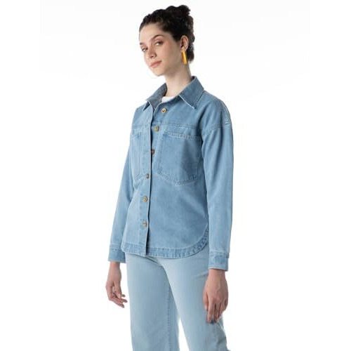 INKD Women's Denim Shacket (INKSS24WSHKT-411_Seaside Slate_XXL)