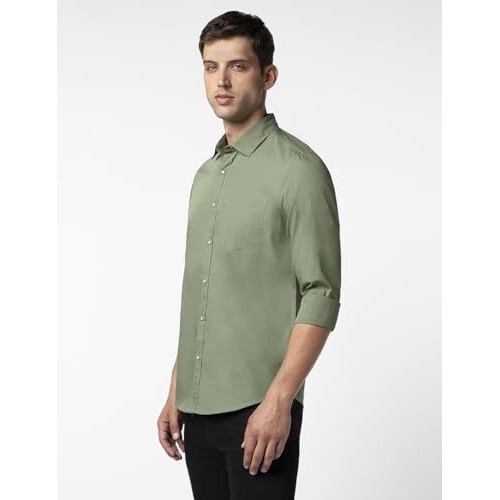 FYLTR Men's Solid 100% Cotton Casual Full Sleeves Shirt with Pocket Rifle Green