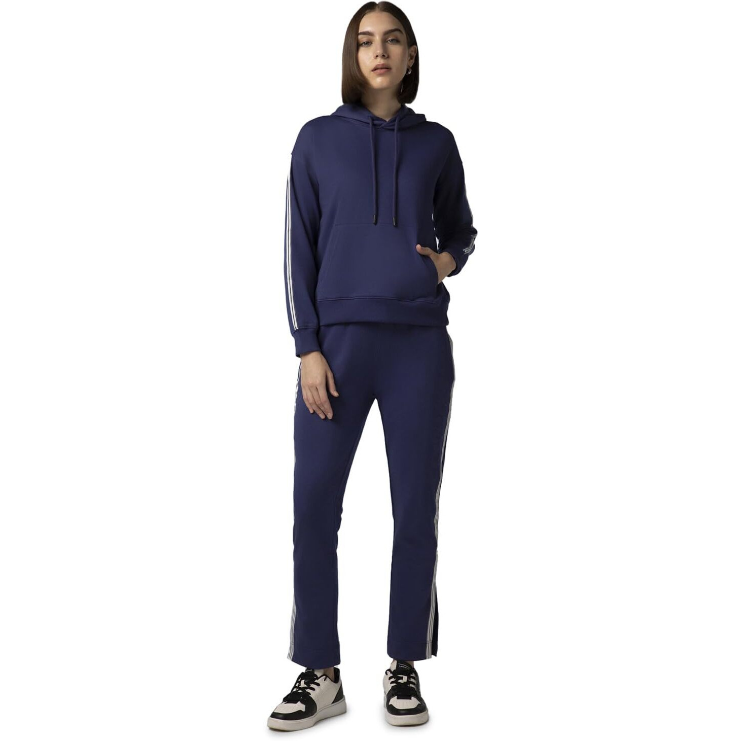 FYLTR Women's Drop Shoulder Hoodie & Joggers Set With Contrast Branded Tape on Sleeve and Jogger Side Seam - Rib Hem & Cuff | Slit Detail at Hem