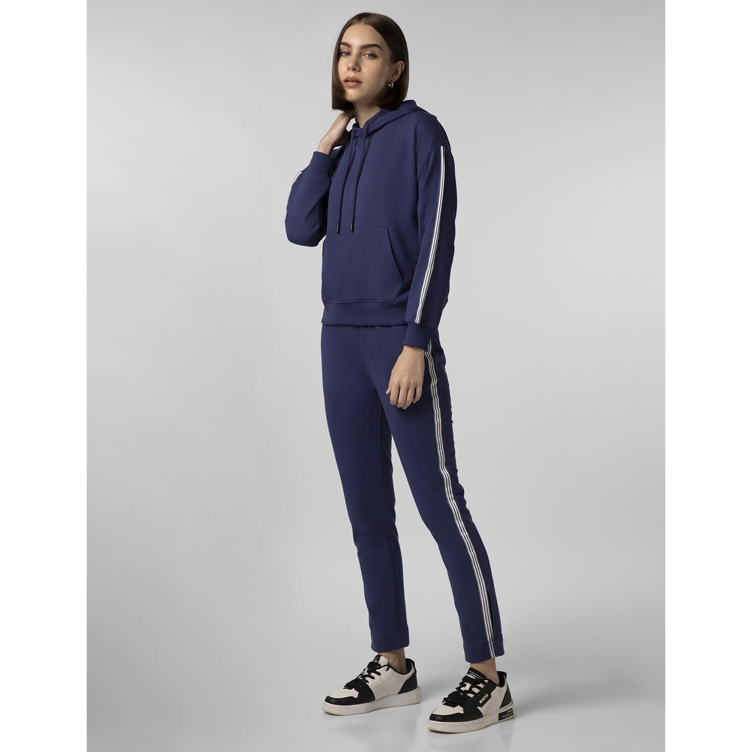 FYLTR Women's Drop Shoulder Hoodie & Joggers Set With Contrast Branded Tape on Sleeve and Jogger Side Seam - Rib Hem & Cuff | Slit Detail at Hem