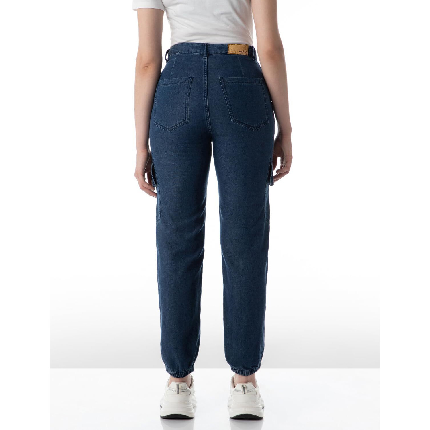 INKD Women's Cargo Pocket Jogger - High-Rise | 100% Cotton (INKSS24WJN-402-Sapphire Sphere-36)