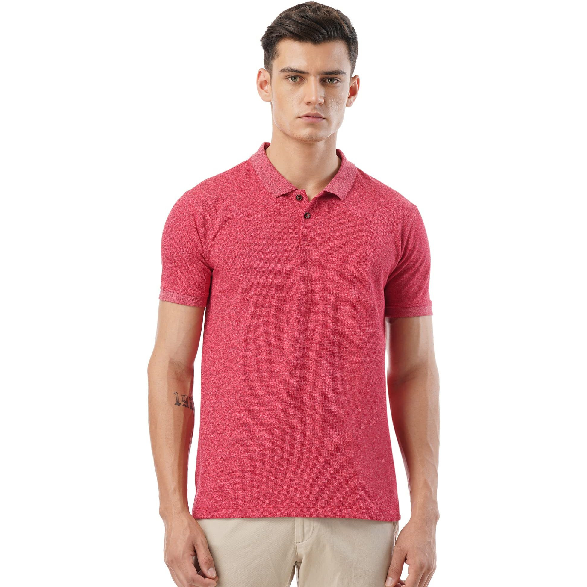 FYLTR Men's Solid Regular Fit Polo Shirt (FYLSS23MP-008_Red Rage L)