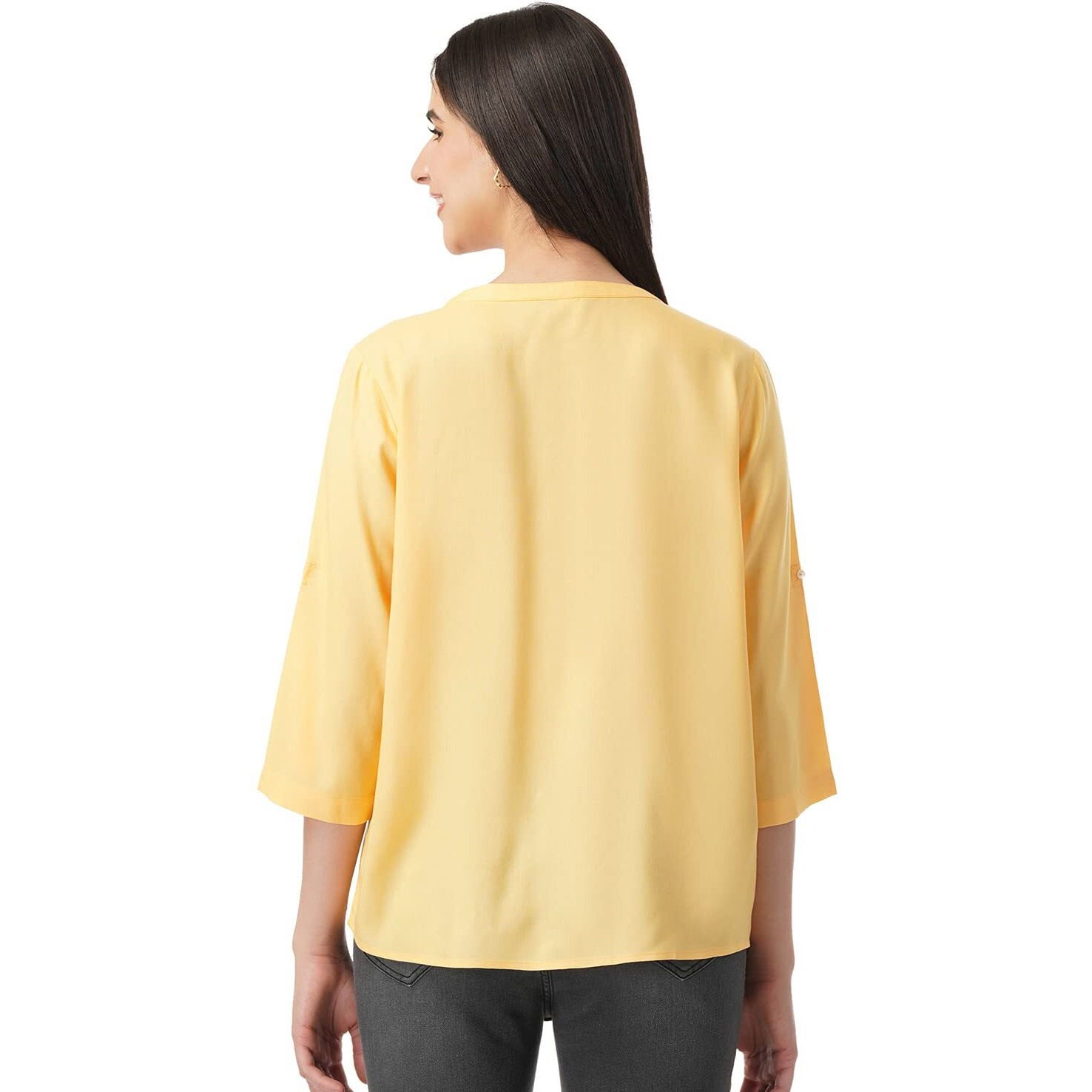 FYLTR Women's Fashion V-Neck Top with Roll-up Sleeves