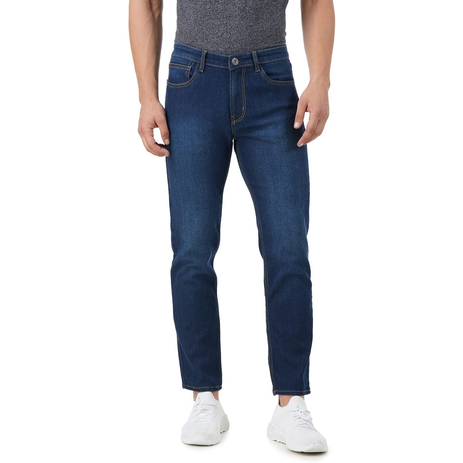 INKD Men's Contrast Stitch Stretchable Regular Fit Jeans