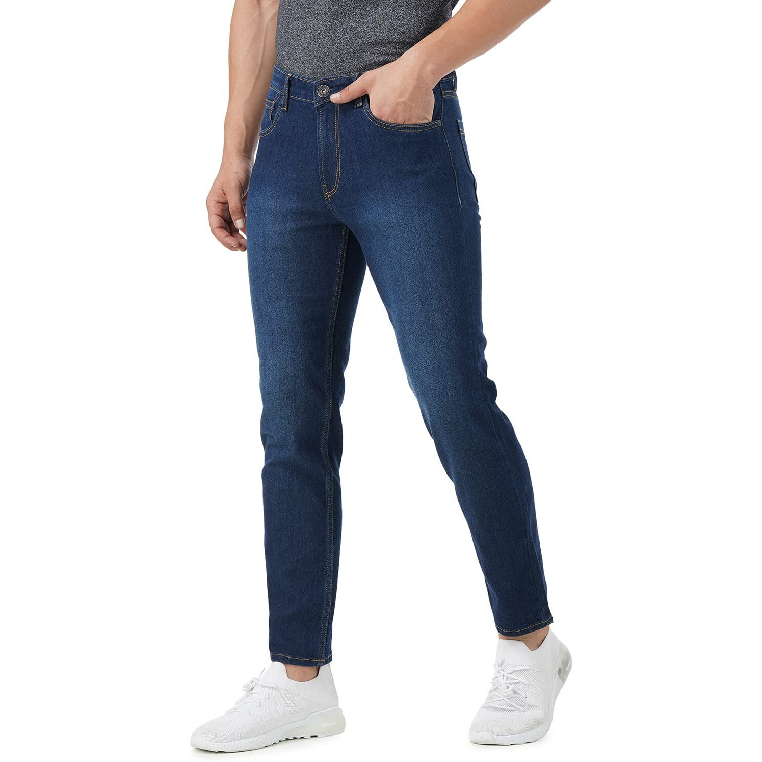 INKD Men's Contrast Stitch Stretchable Regular Fit Jeans