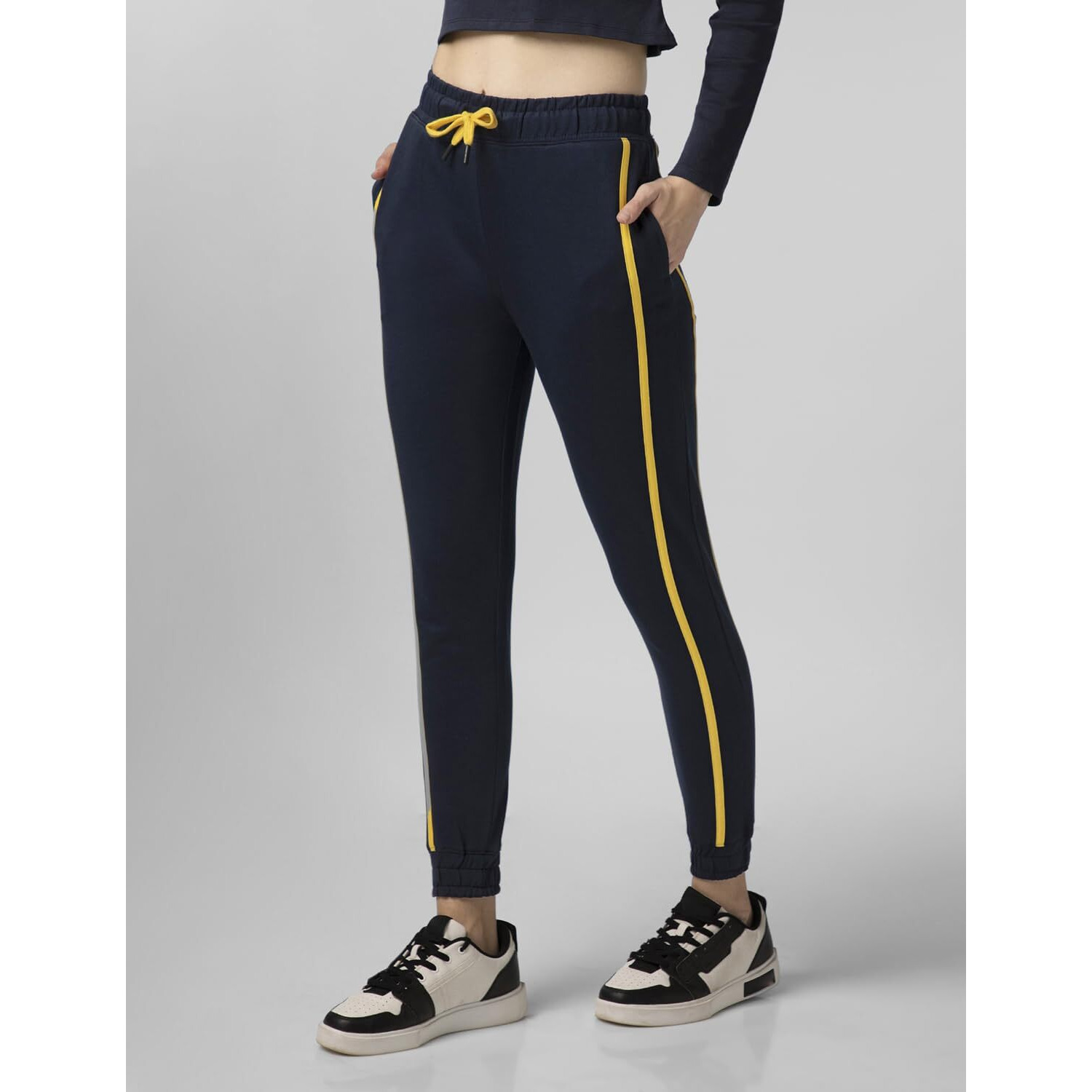 FYLTR Women's Joggers with Side Tape Detailing - Elasticated Waistband | Contrast Drwacord | Elastic Hem