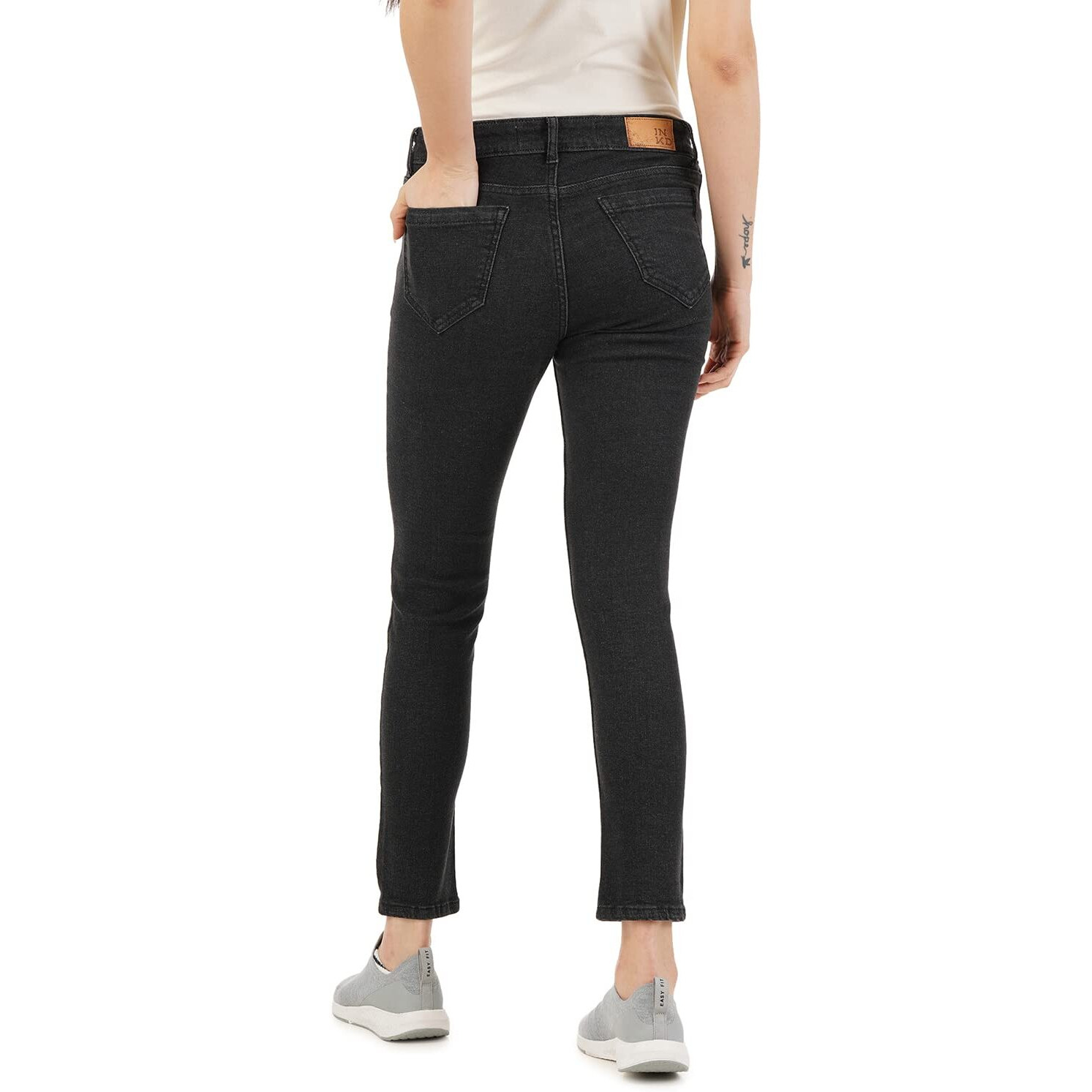 INKD Women's Airflex Skinny Fit Jeans -Lightweight & Stretchable (Super Black, 32)
