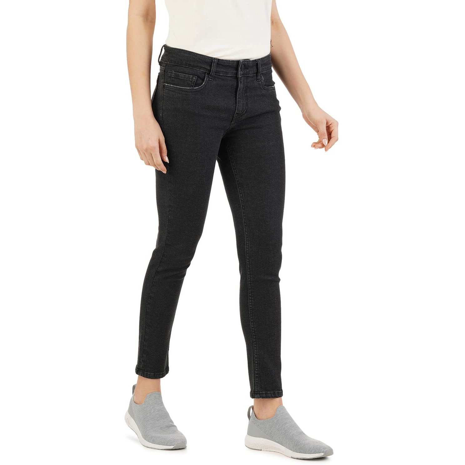 INKD Women's Airflex Skinny Fit Jeans -Lightweight & Stretchable (Super Black, 32)