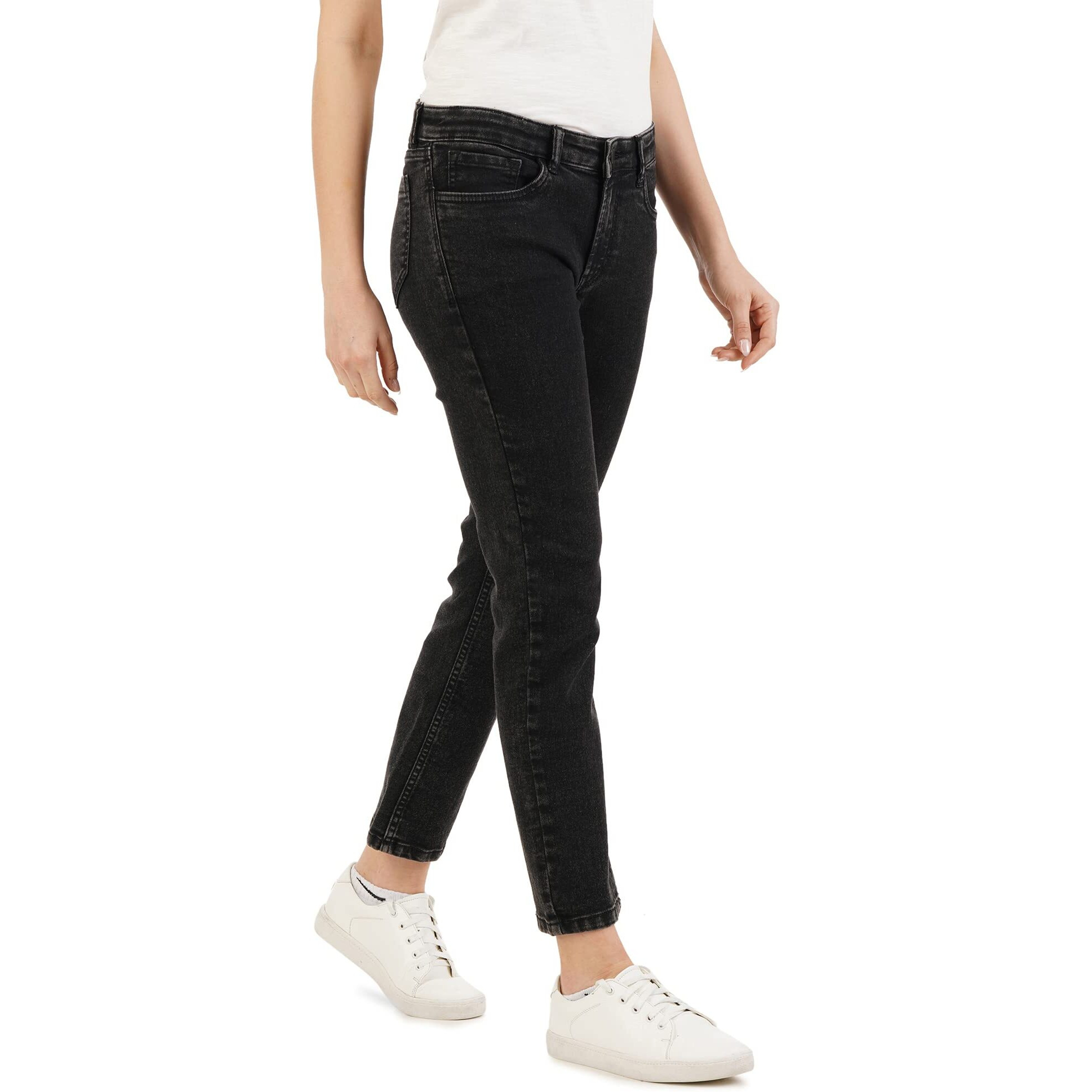INKD Women's Straight Jeans (INKSS23WJN-022_Black Whack_30)